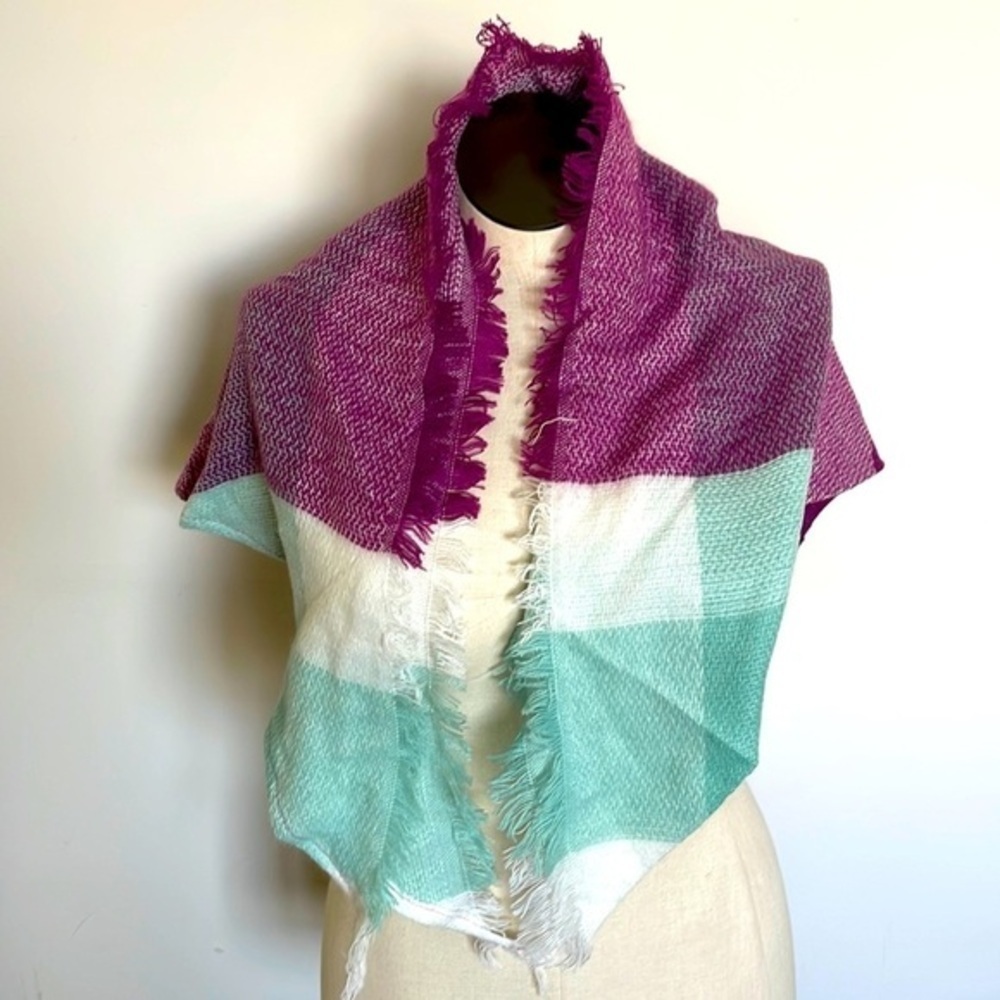 Wander agio scarf plaid purple white teal green
colors shawl large scarf New